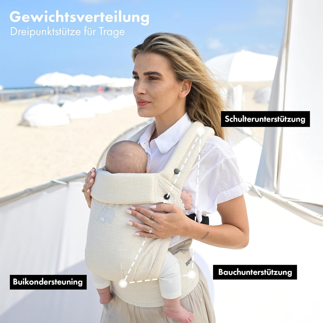 Deryan Amora Babytrage - Ergonomische Babytrage - Verstellbare Tragehilfe für Neugeborene und Kleink