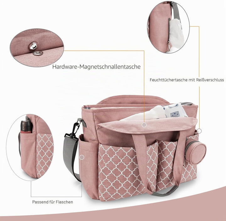 Wickeltasche Baby Gross, 13 Fächer Kinderwagen Windeltasche, Wasserabweisende Babytasche mit Schnull