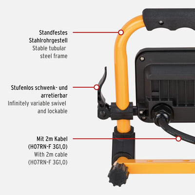 Brennenstuhl LED Arbeitsstrahler JARO 2050 M (20W, 1950lm, 6500K, IP65, LED Baustrahler mit 2m Kabel