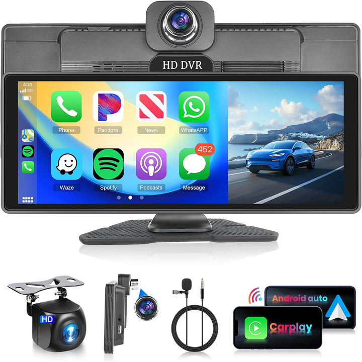 Podofo Tragbares Autoradio Wireless Carplay Android Auto 10.26'' Touchscreen ADAS System FM Sender U