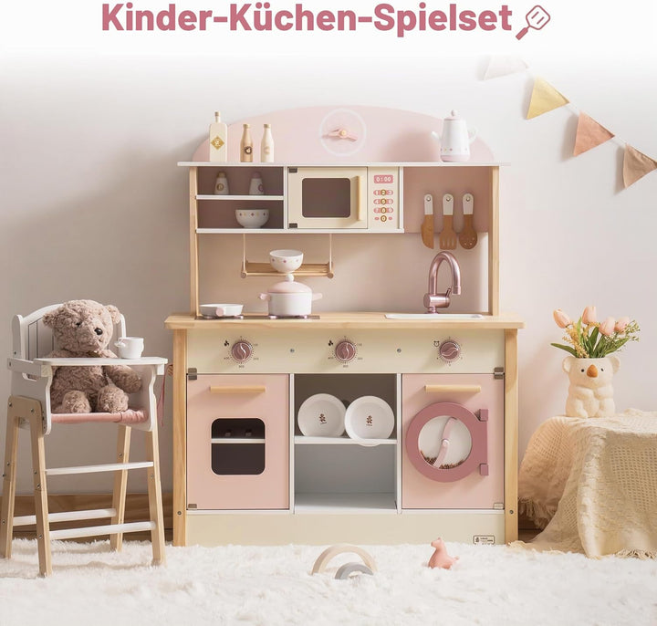 ROBUD Spielküche für Kinder Kleinkinder, Spielküche aus Holz mit realistischem Zubehör, Spielzeugküc