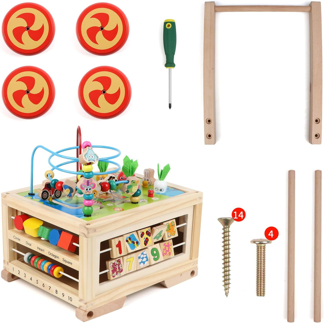 KABENFIS Holz Activity Cube mit Rädern für Jungen und Mädchen