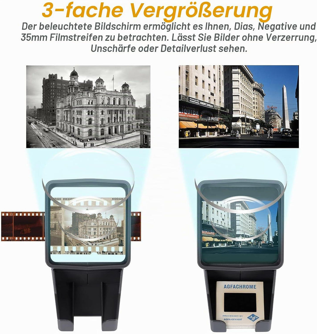 LED Diabetrachter für Alte Dias, 35mm Negativ und Diaprojektor Dia-Betrachter, mit 3-fache Vergrösse