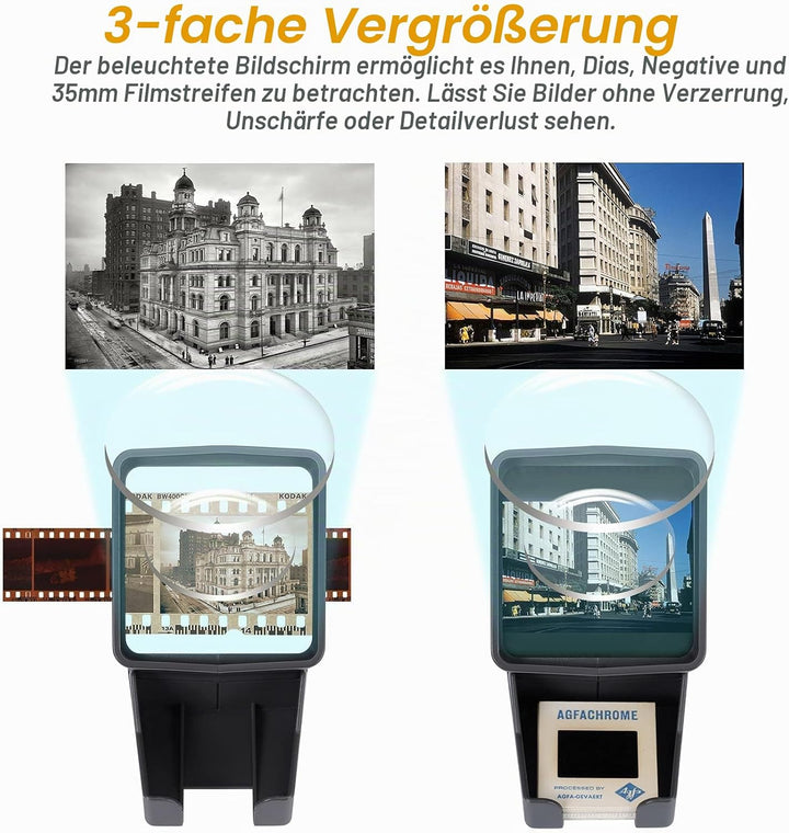 LED Diabetrachter für Alte Dias, 35mm Negativ und Diaprojektor Dia-Betrachter, mit 3-fache Vergrösse