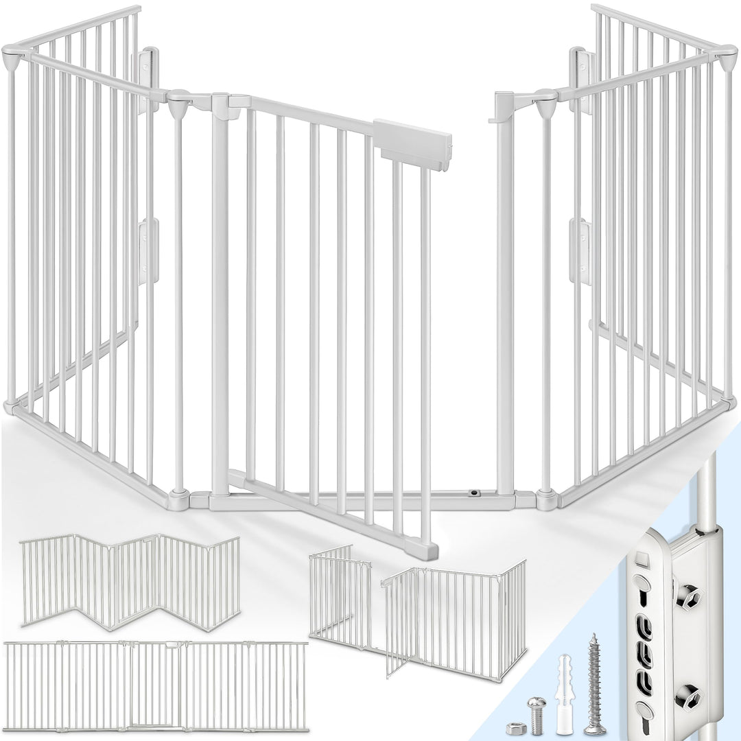 KIDUKU® Kaminschutzgitter mit Tür Metall 480 cm | Absperrgitter ohne Bohren | Ofenschutzgitter als K