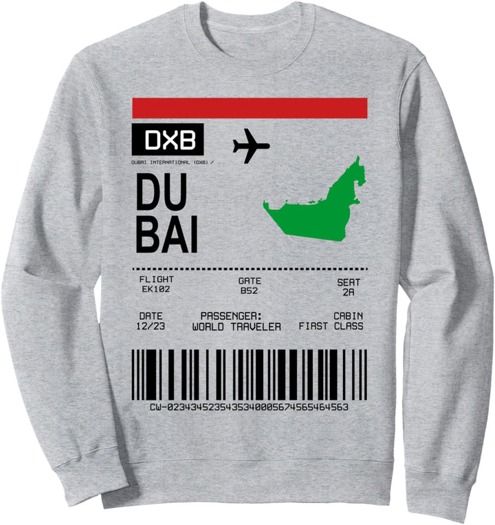 Bordkarte Flugticket Dubai DXB Flughafen Passagier Fluggast Sweatshirt