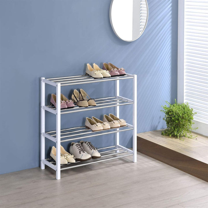 IDIMEX Schuhregal Dublin mit 4 Ablagen in weiss. Robustes Metallregal für Flur Schuhaufbewahrung. Sc