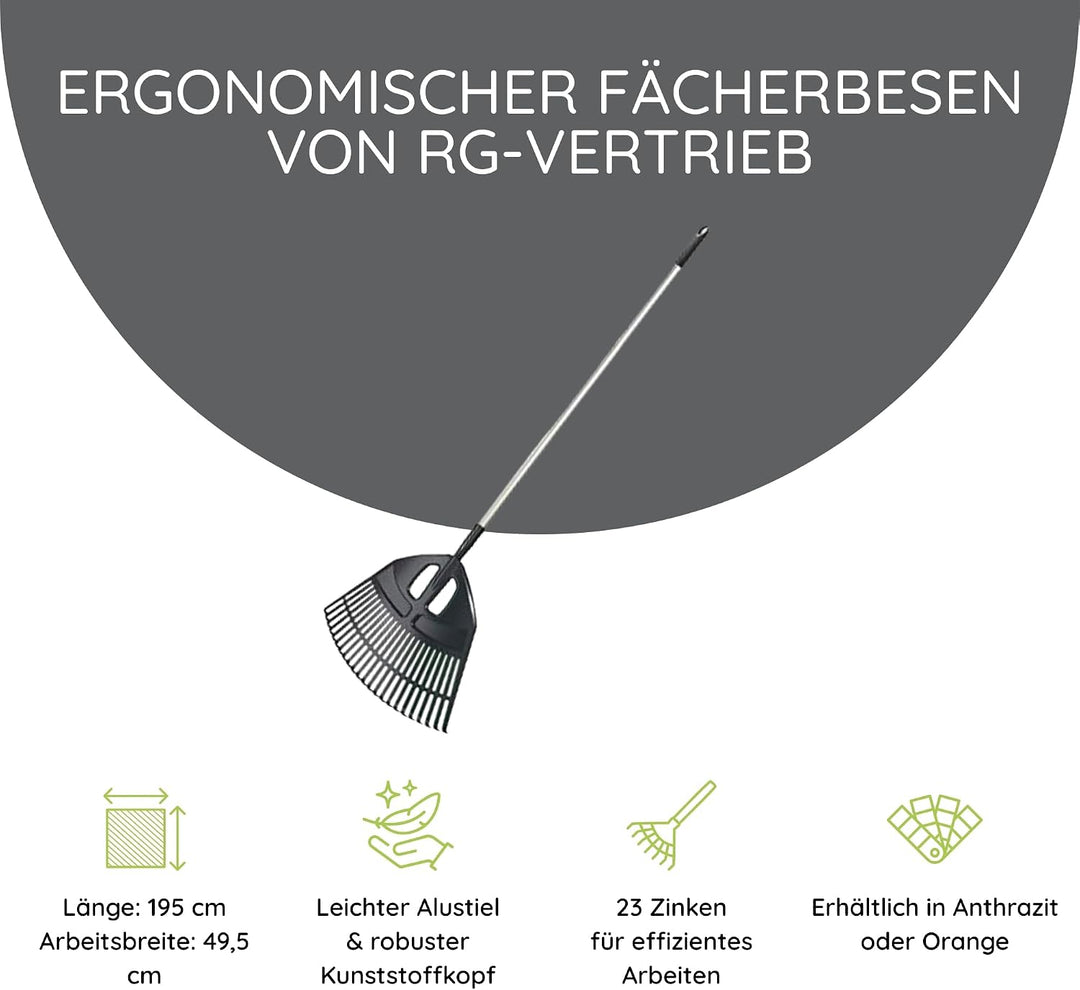 Gartenrechen Rechen Fächerbesen Alustiel Laubbesen Harke 195cm Landschaftsbesen Laubrechen Laubfeger