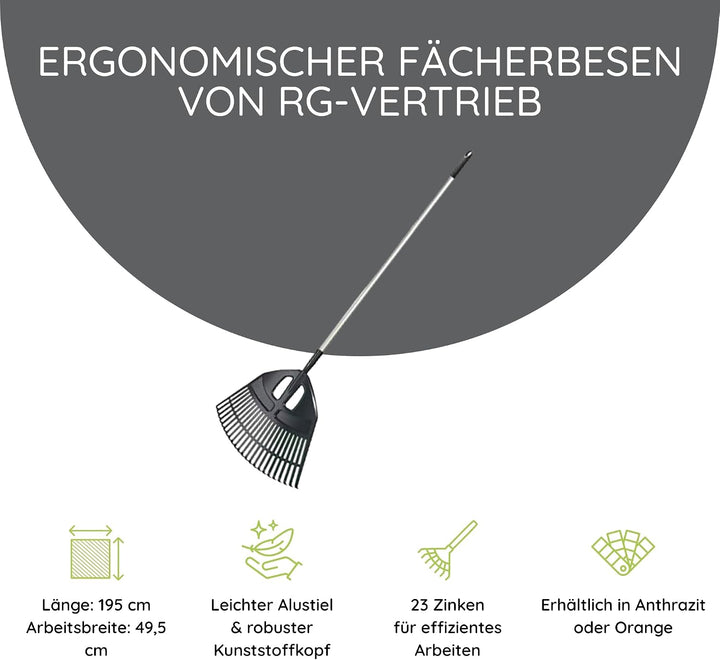 Gartenrechen Rechen Fächerbesen Alustiel Laubbesen Harke 195cm Landschaftsbesen Laubrechen Laubfeger