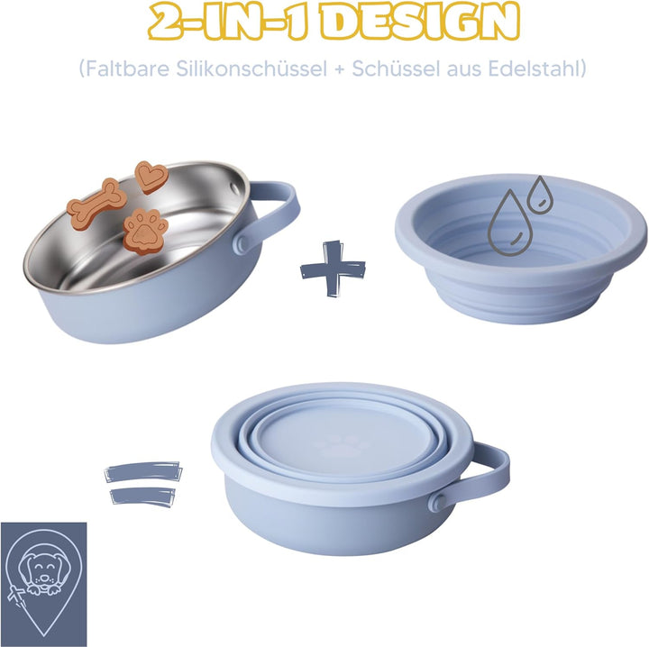 KPET® 2-in-1 Hundenapf Faltbar Für Unterwegs, Futternapf Hund Ideal Für den Alltag, Trinknapf Für de