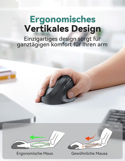 TECKNET Ergonomische Maus Kabellos, 4800 DPI Vertikale Maus, 99% Lärmminderung, 6 Tasten, 2.4G Compu