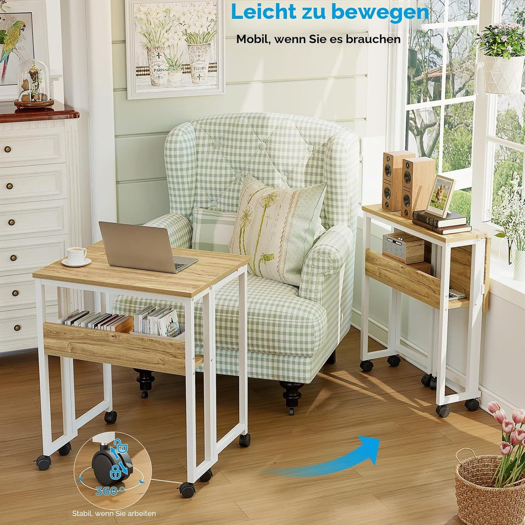 GreenForest Kleiner Schreibtisch Klappbar, 63 cm Klappschreibtisch mit Rollen, Einfache Montage Klap