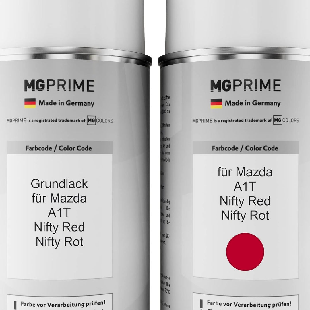 MG PRIME Autolack Sprühdosen Set für Mazda A1T Nifty Red/Nifty Rot Grundlack Basislack Klarlack Spra