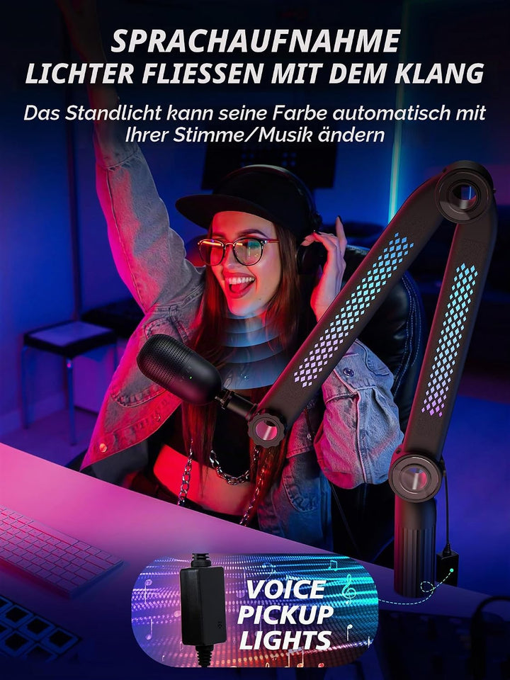 YOUSHARES RGB Tonaufnahme Mikrofon Arm kompatibel mit HyperX QuadCast, QuadCast 2, SM7B, MV7, Rode,
