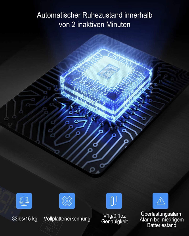 Küchenwaage Digitale 15 kg, Küchenwaage Digital Wasserdicht mit LCD-Anzeige, Multifunktions-Lebensmi