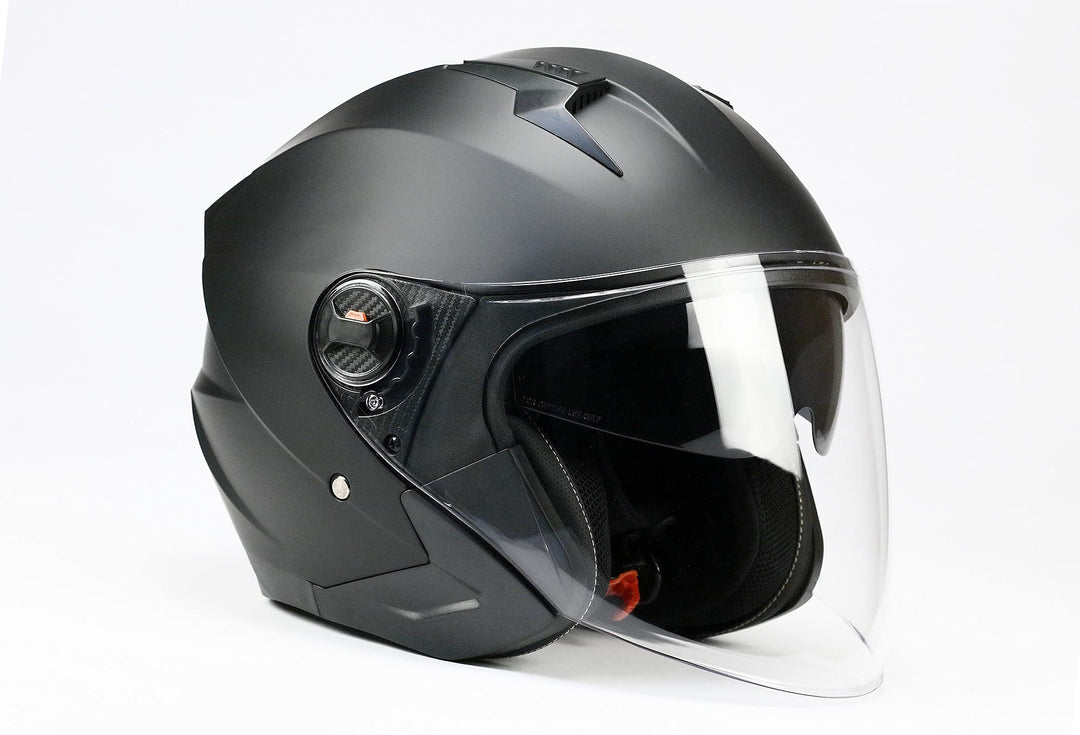 BNO Jet9 Jethelm Helm Motorradhelm mit Langvisier+ Sonnenvisier Matt Schwarz Grösse (S-XL), S