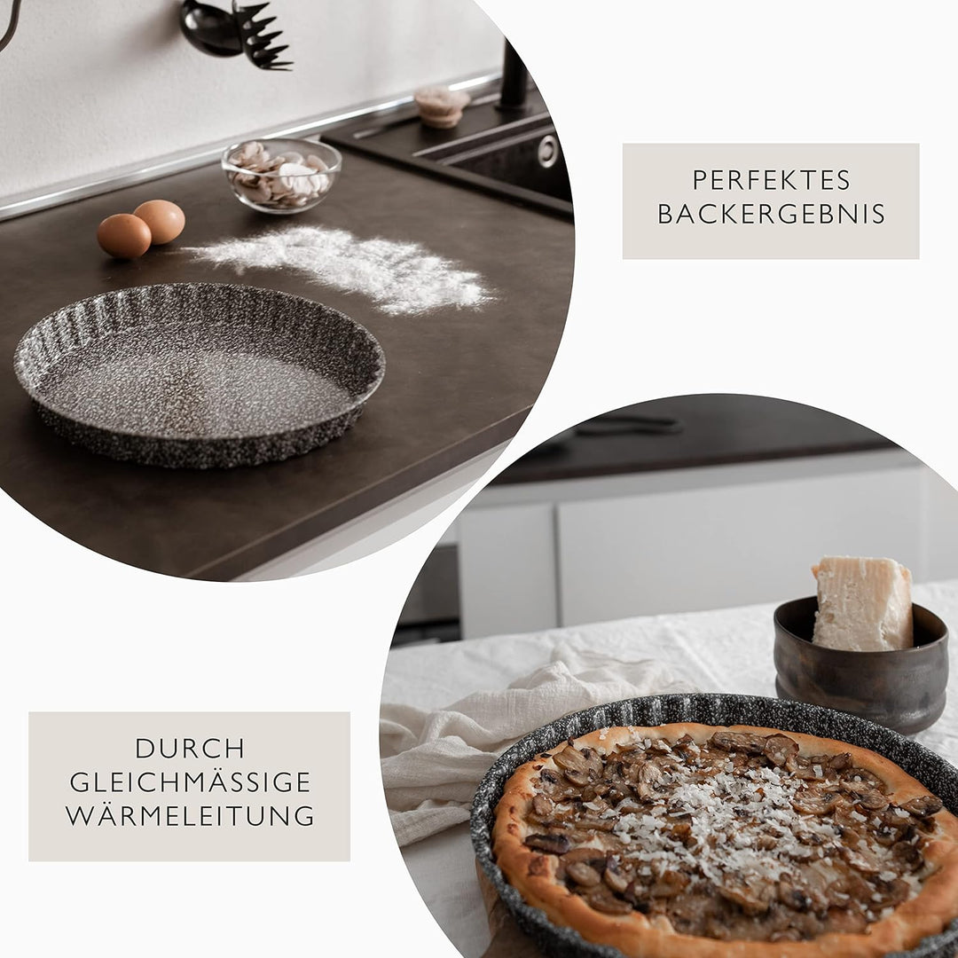 NAKOA Quicheform, Tarteform und Kuchenform - Backform aus Metall Rund 28 cm 4-fach Antihaft-beschich