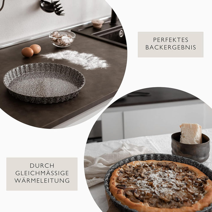 NAKOA Quicheform, Tarteform und Kuchenform - Backform aus Metall Rund 28 cm 4-fach Antihaft-beschich
