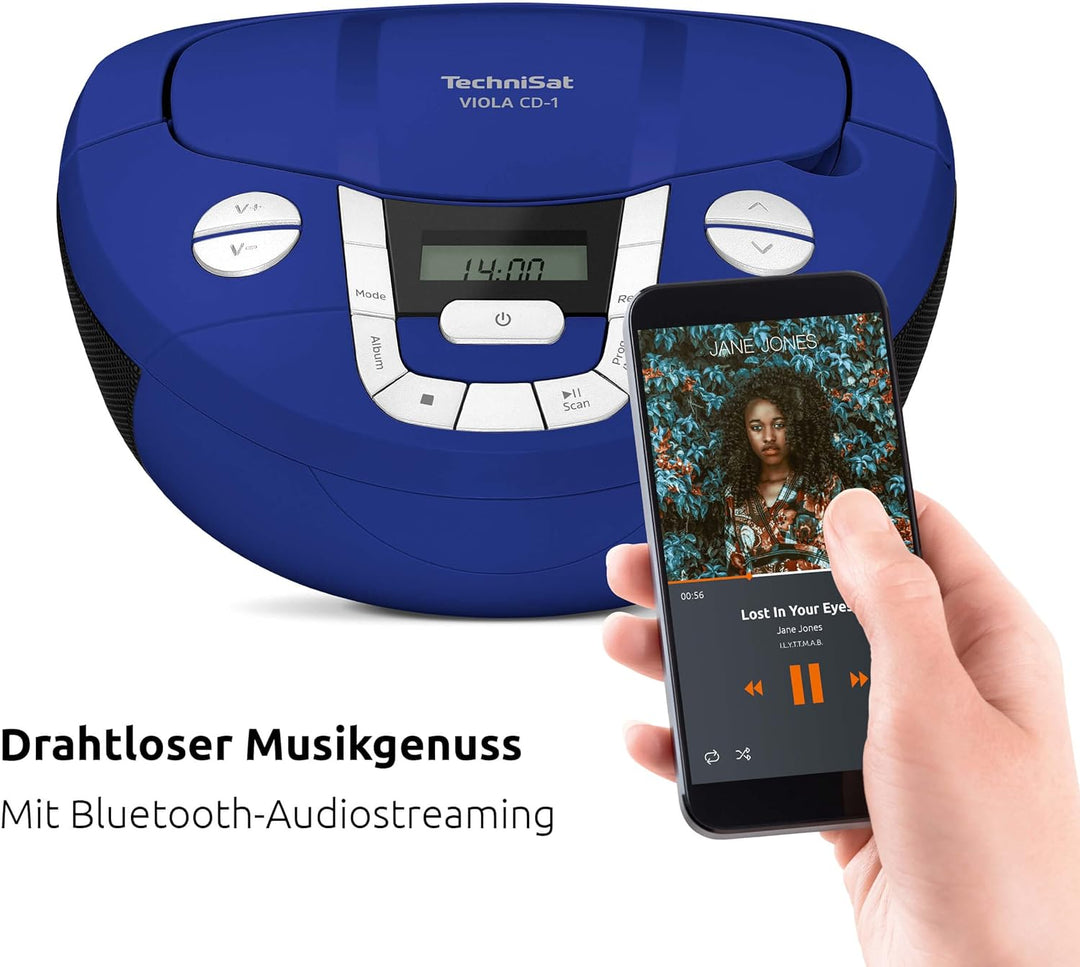 TechniSat Viola CD-1 - tragbarer Stereo CD-Player, Boombox mit praktischem Tragegriff (CD-Radio für