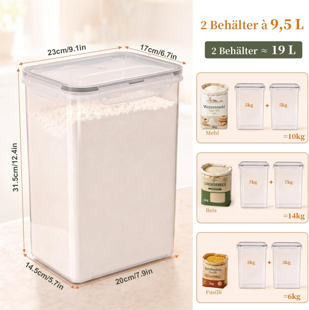 GoMaihe 2er Set XXL Vorratsdosen: 9,5L Grosse Behälter mit Etiketten & Marker | Aufbewahrungsbox Küc