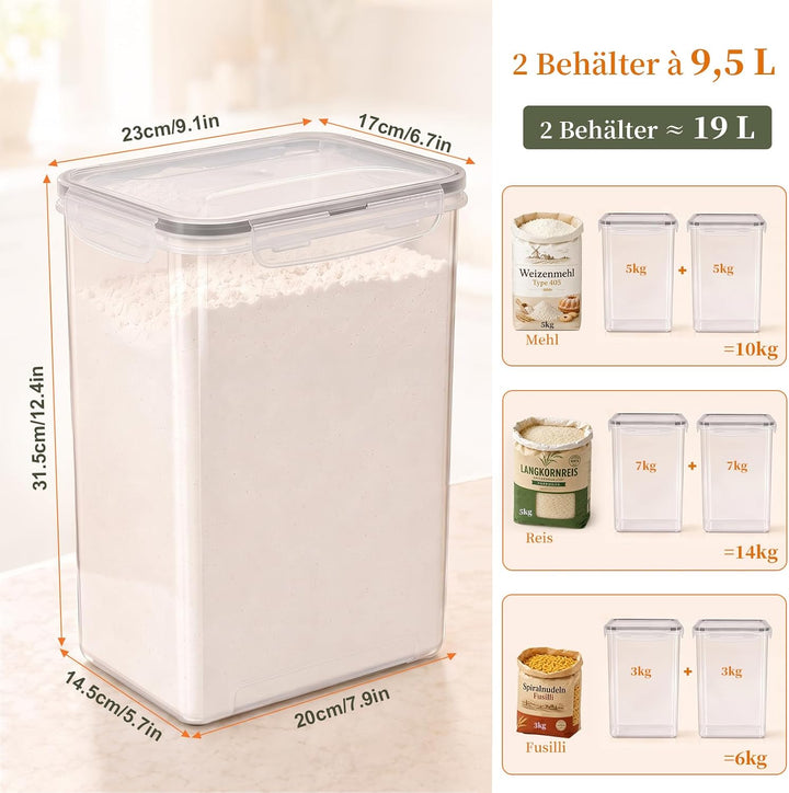GoMaihe 2er Set XXL Vorratsdosen: 9,5L Grosse Behälter mit Etiketten & Marker | Aufbewahrungsbox Küc