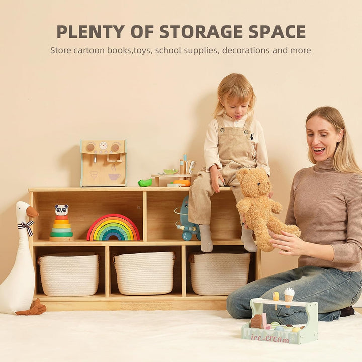 OOOK Gummiholz Kinderregal Spielzeugschrank, Bücherregal mit 2 grossen Fächern und 3 kleinen Fächern
