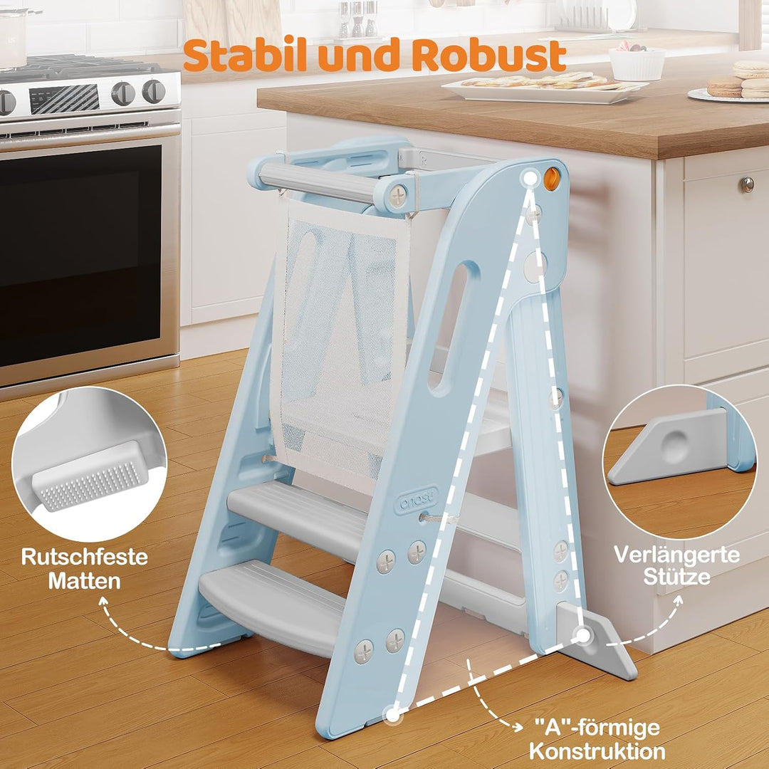 Onasti Lernturm für Kinder, Klappbar, Höhenverstellbar, Lernturm ab 1 Jahr mit Kippschutz &amp; Anti-Rut