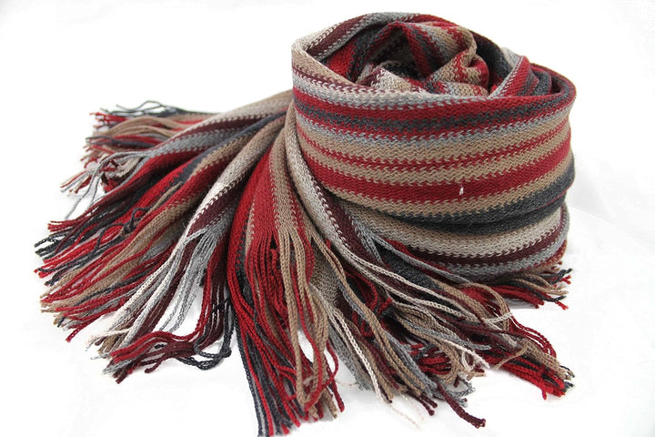 Rotfuchs Schal Kuschelschal Strickschal Raschelschal Streifen modisch rot grau beige 100% Wolle (Mer