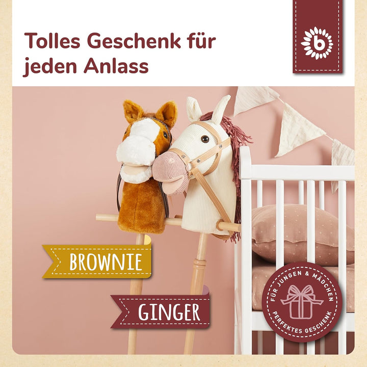 Bieco Steckenpferd Ginger | Hobby Horse | Rollen | Holz Stab | Stock Pferde Schöne für Kinder Stockp