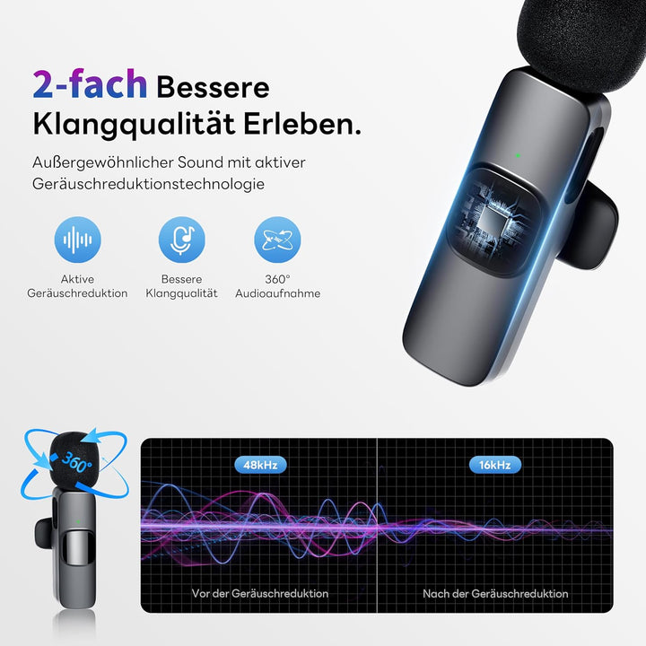 Qhot Kabelloses Lavalier Mikrofon für iPhone,iPad， Plug-and-Play-Mikrofon für Aufnahmen, Live-Stream
