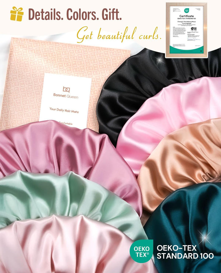 BONNET QUEEN Satin Seiden Schlafmütze Verstellbar Damen Herrn Motorhauben Nacht Haarpflege Schutz Ko