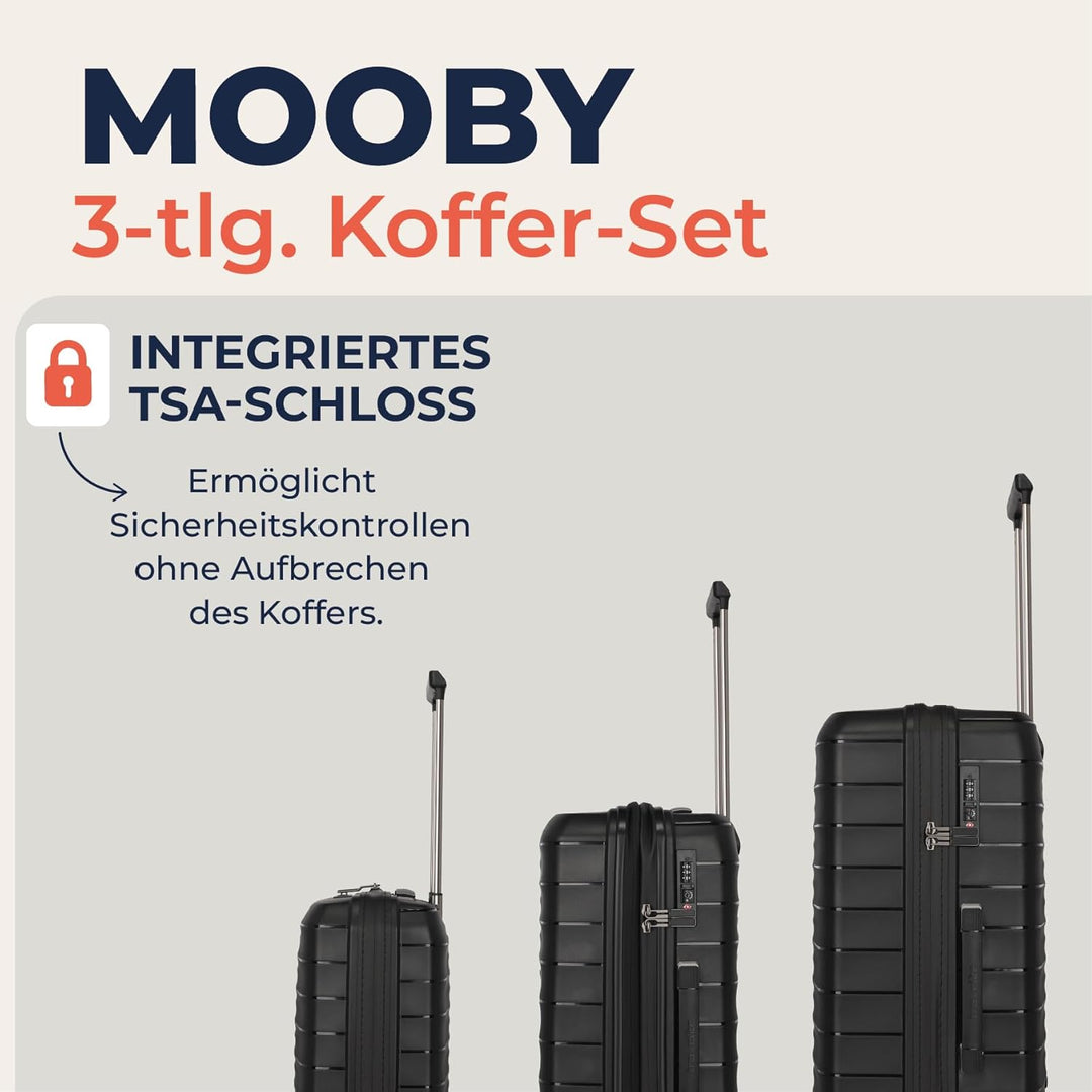 Travelite Koffer Set 3-teilig, MOOBY S/M/L, Kratzfeste Hartschale, mit recyceltem Material 55/66/77