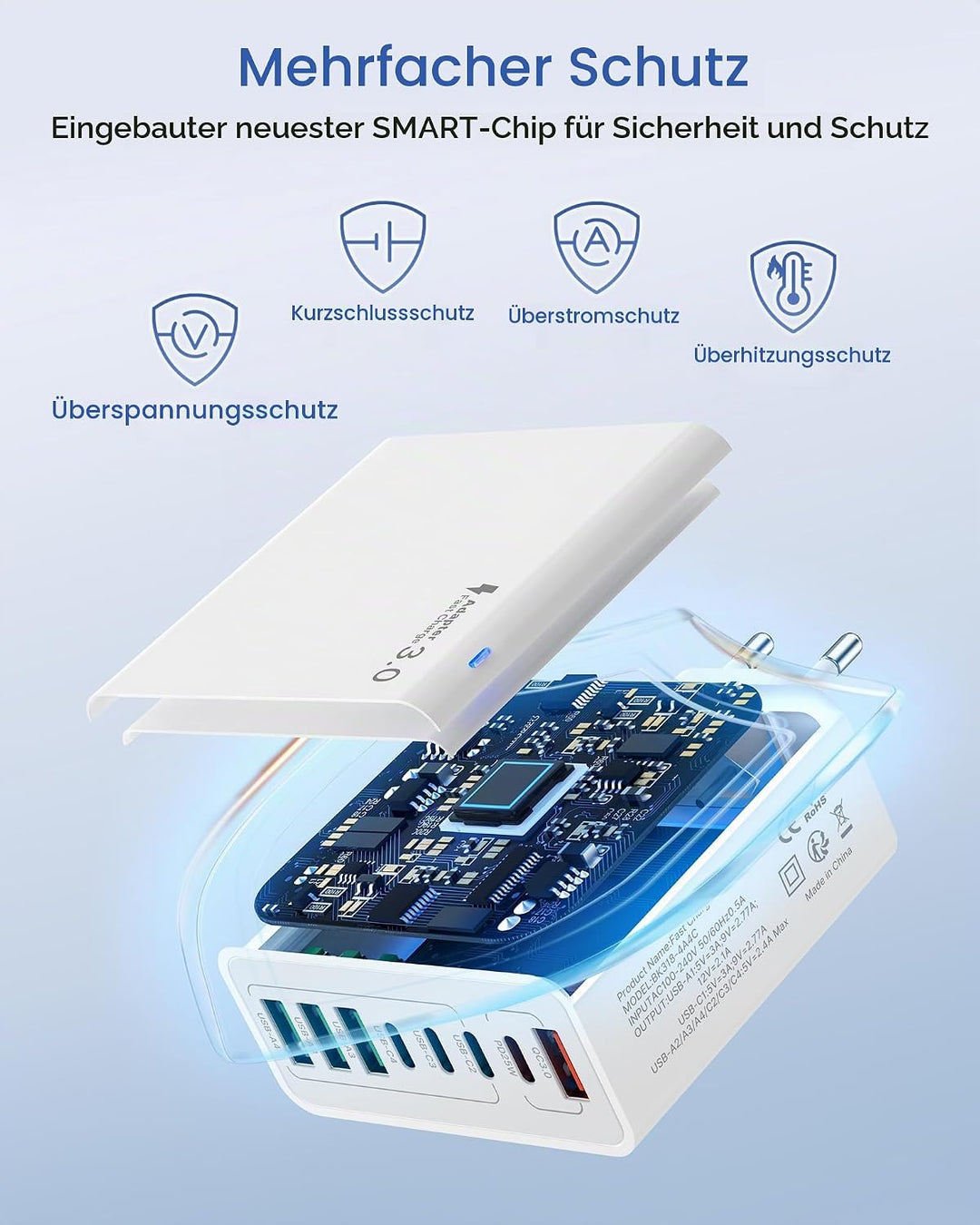 USB Ladegerät 2 Pack, 8 Ports USB Stecker 40W ladeadapter für 15 14 13 12 11 X, Samsung, Huawei, Xia