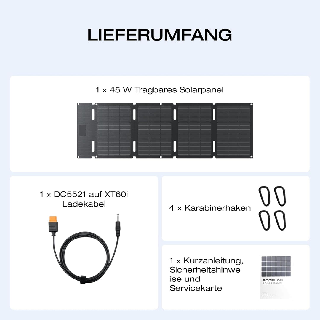 EF ECOFLOW 45 W Tragbares und klappbares Solarpanel, 25% hocheffiziente n-Typ-Solarzellen, wasser- u