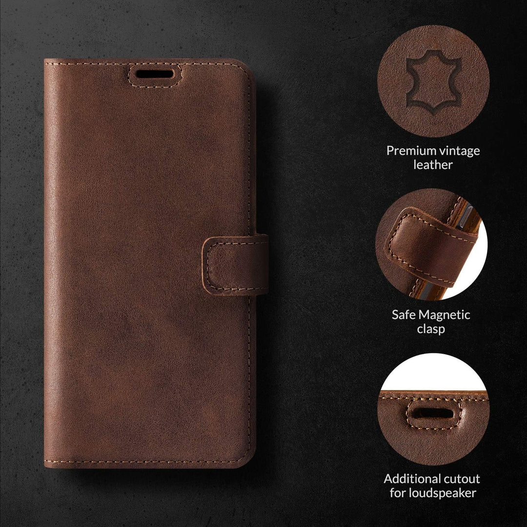 SURAZO Handy Hülle Für Samsung Galaxy S9 Plus - TV RFID Nubuk Nussbraun - Glattleder Premium - Vinta