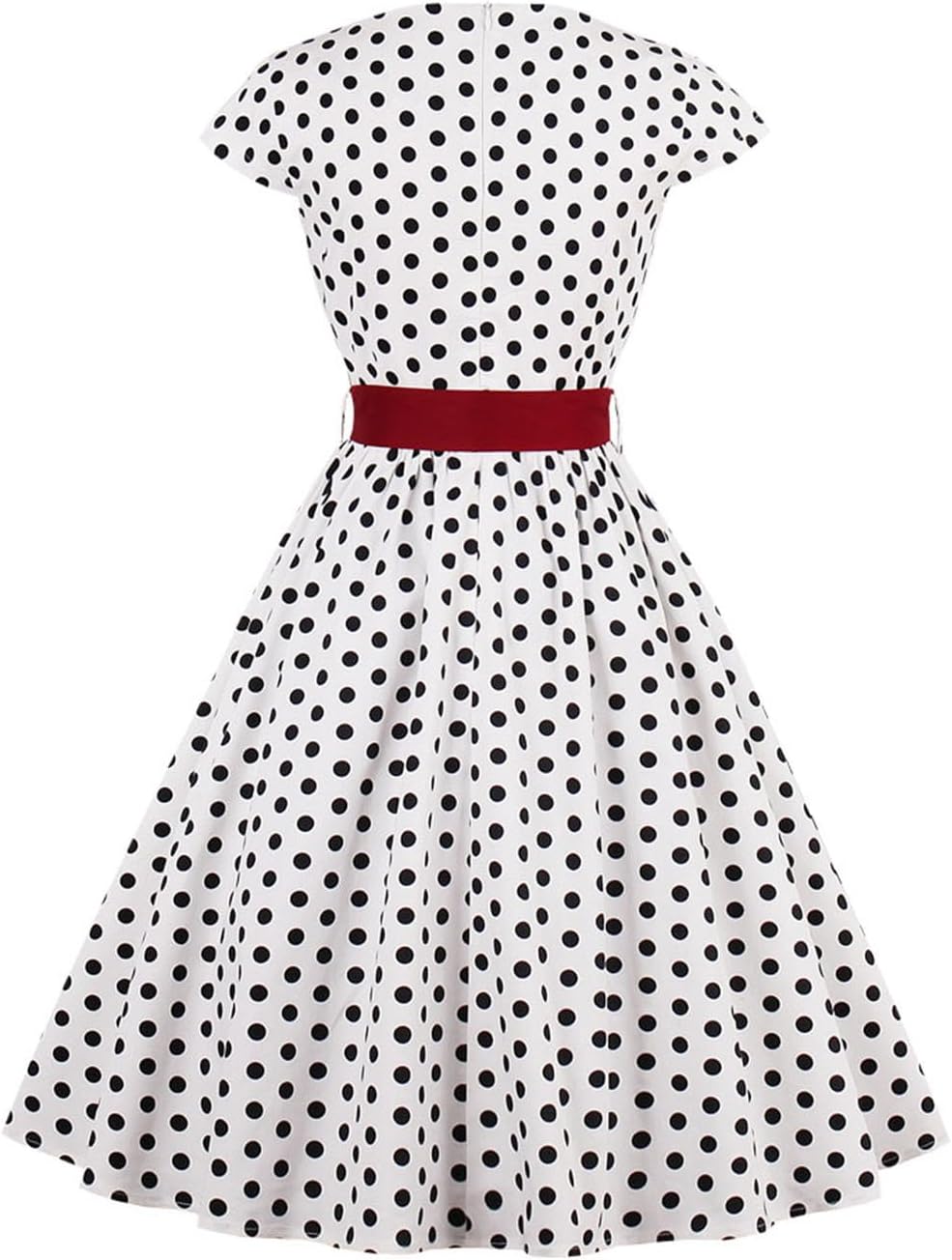 AXOE Damen Vintage Kleid 50er Jahre Baumwolle Gürtel S Weiss, S Weiss