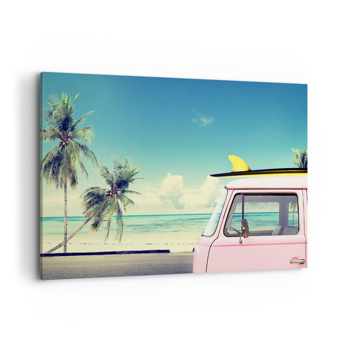 Bilder auf Leinwand 100x70cm Leinwandbild Auto Surfbrett Strand Ozean Gross Wanddeko Bild Schlafzimm