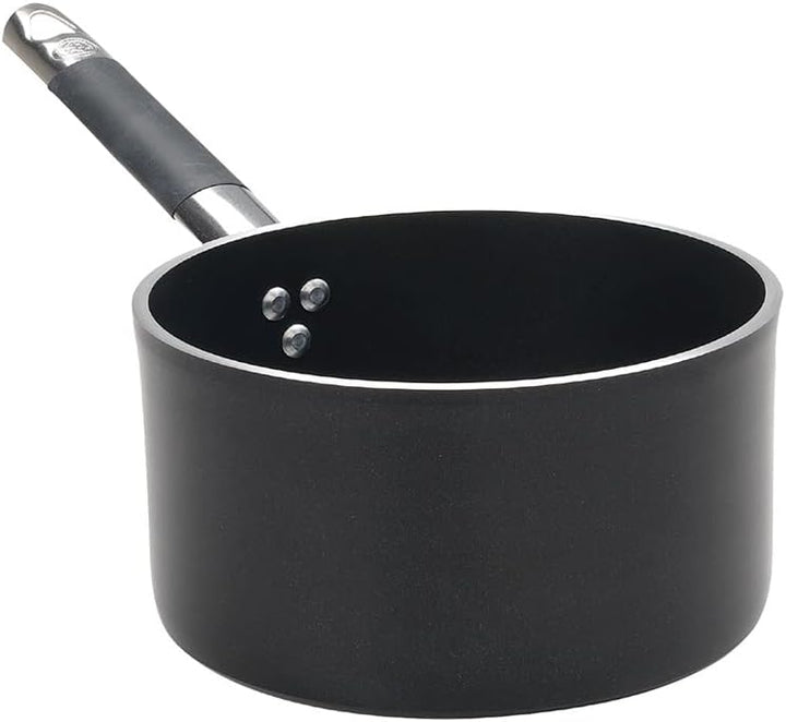 Pentole Agnelli Alblack Hohe Stielkasserolle aus Aluminium, Dicke 5 mm, Edelstahl, Schwarz 1.5 l sch