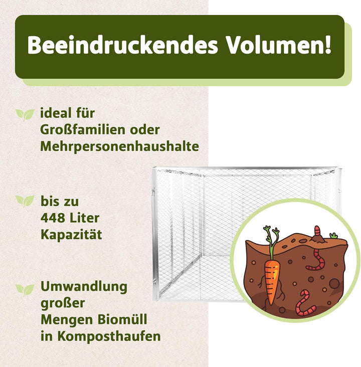 NATIV Garten Komposter 80x80x70 cm mit Deckel, Metallkomposter mit 448 Liter Volumen, Drahtkomposter