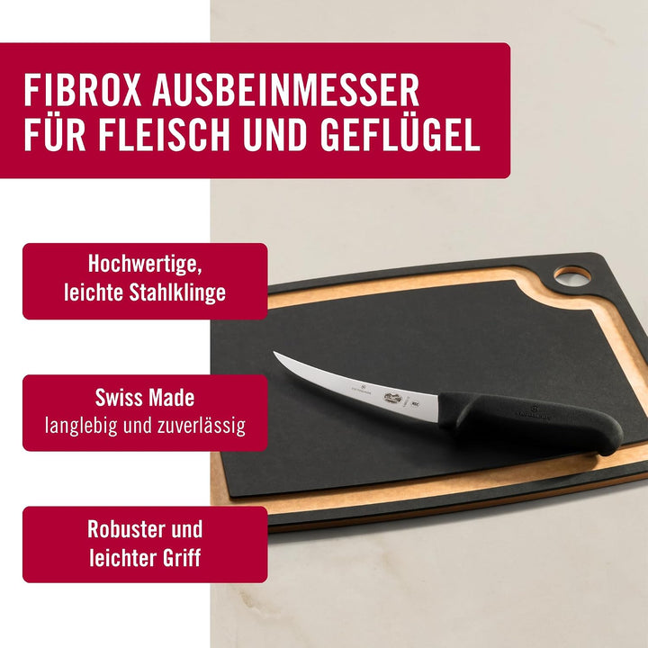 Victorinox Fibrox Ausbeinmesser, Scharfes Küchenmesser für Fleisch und Fisch, 12 cm, Gebogene Klinge