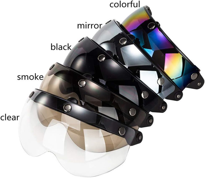 Wopohy Helmvisier Universelles 3 Druckknopf Winddichtes Sonnenschutz Halbgesicht-Retro Motorradhelm