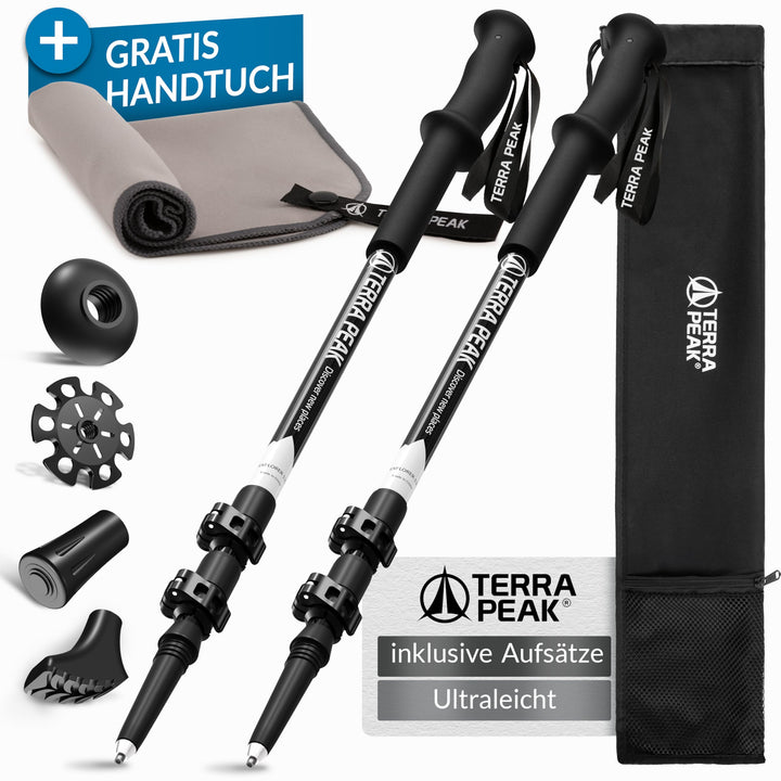 Terra Peak® Premium Wanderstöcke Teleskop ultra-leicht, ausziehbar aus Carbon o. Aluminium INKL. Mik