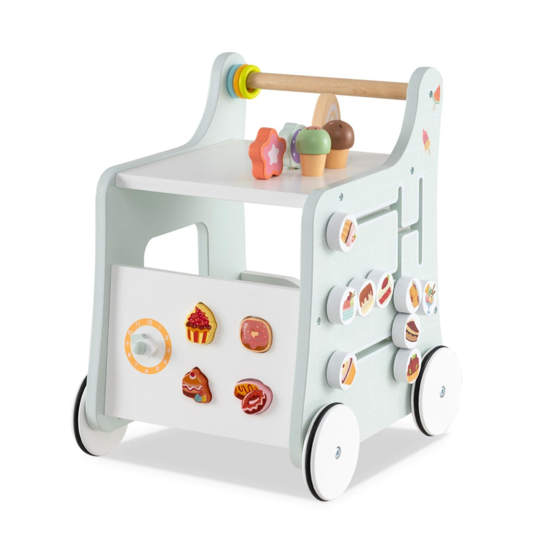 LIFEZEAL Lauflernhilfe Holz, Baby Lauflernwagen mit süssem Zubehör, Montessori Lauflernspielzeug mit