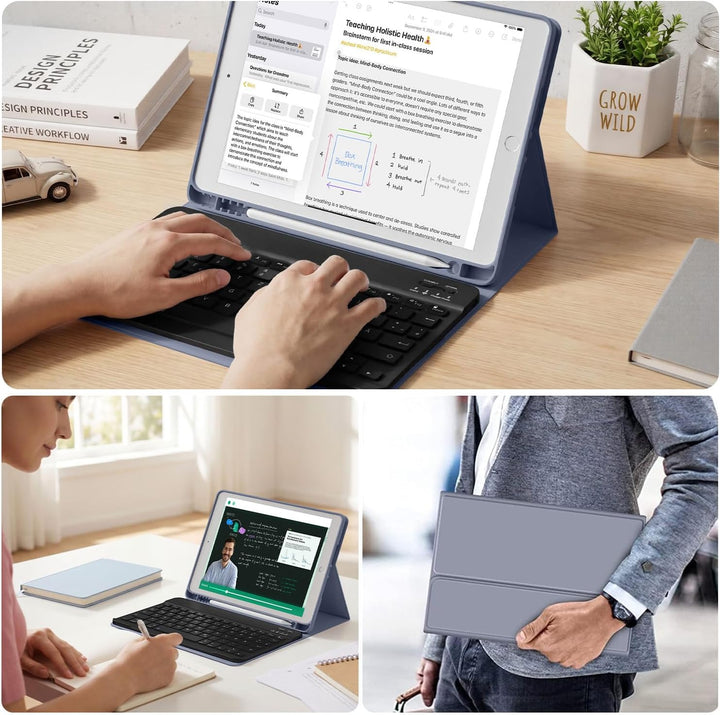 aoub Hülle mit Tastatur für iPad 9./8./ 7. Generation, Kabellose QWERTZ Tastatur Hülle mit Stifthalt