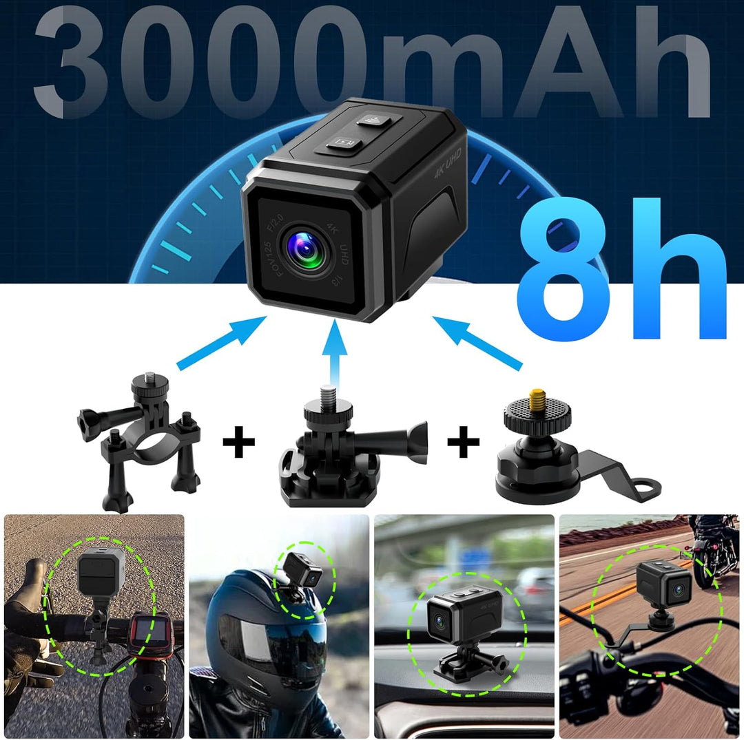 Action Cam WiFi, 4K Stabilisierung Hotspot Actionkameras, 8-Stunden-Akku & 140° Weitwinkel Helmkamer