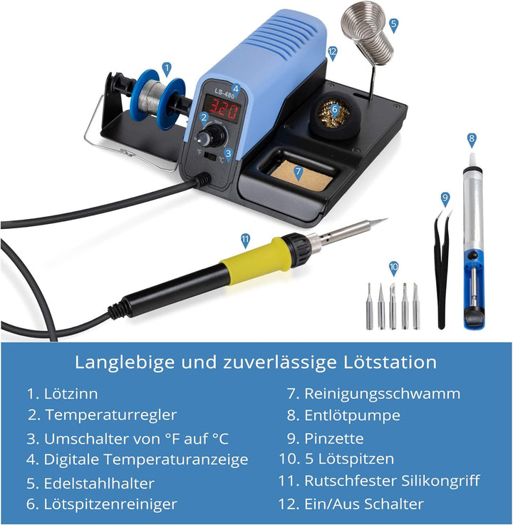 Stagecaptain Lötstation - Lötkolben Set bis 480 °C - extrem kurze Aufheizzeit - Lötzinnhalter - Leis