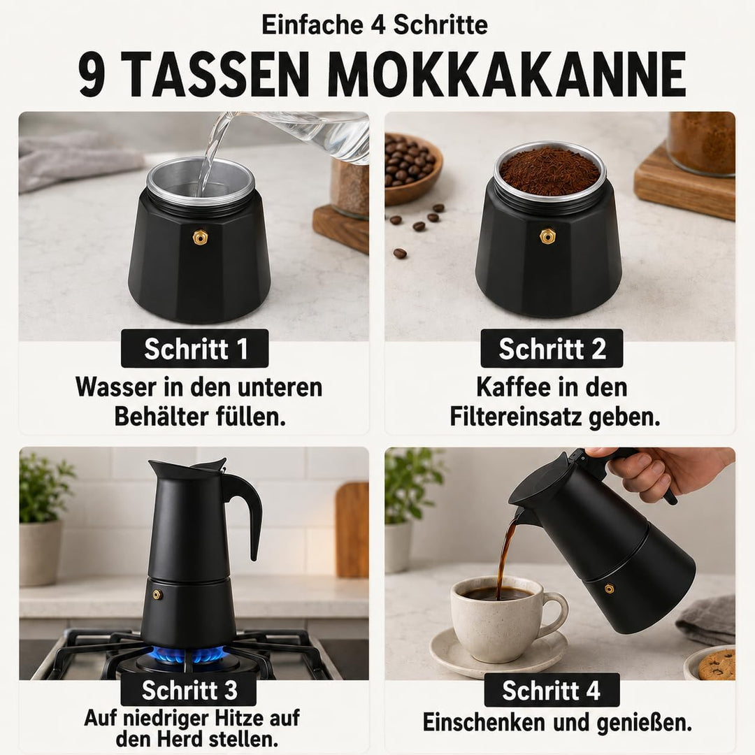 ROYAL SWISS® Premium Espressokocher - 9 Tassen – Espressokocher Induktion | Italienischer Kaffeekoch