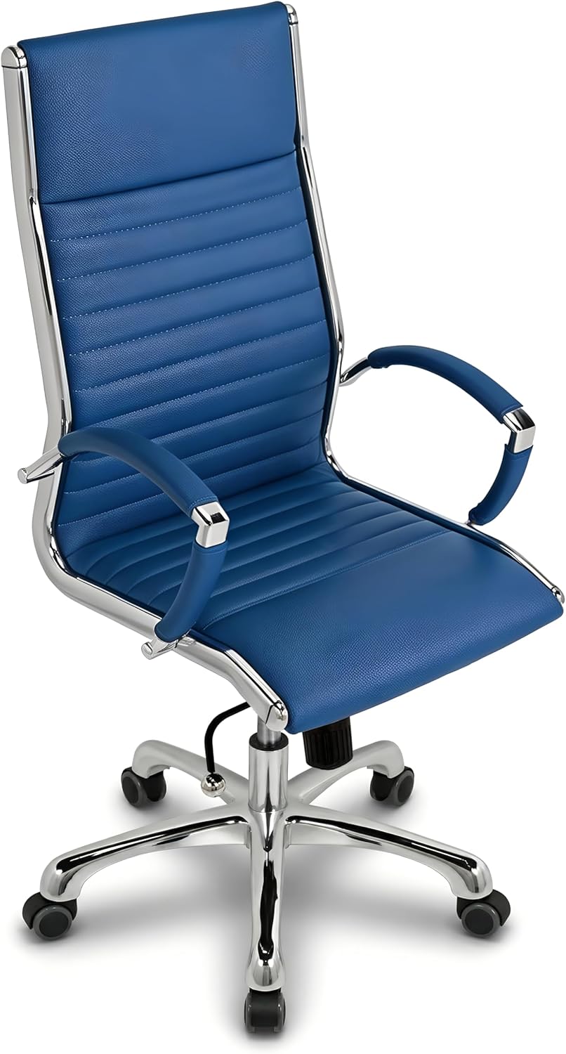 VERSEE Premium Echt-Leder Chefsessel Montreal in Blau - Ergonomischer Bürostuhl für Büro und Home-Of