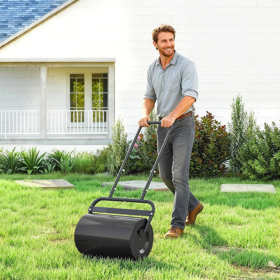Outsunny Rasenwalze Gartenwalze befüllbar mit Wasser oder Sand, 50cm Breite Handwalze mit U-Griff, 3