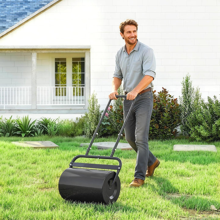 Outsunny Rasenwalze Gartenwalze befüllbar mit Wasser oder Sand, 50cm Breite Handwalze mit U-Griff, 3